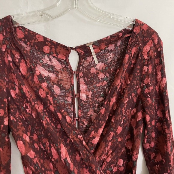 Free People Small Red  Festival Floral Boho All The Right Ruffles Romper Shorts - Picture 3 of 5